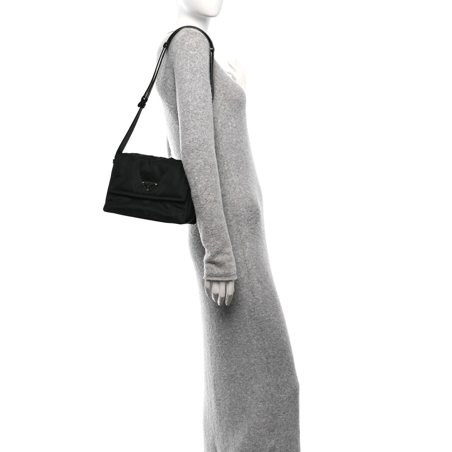 Re-Nylon Vitello Padded Small Flap Shoulder Bag Black