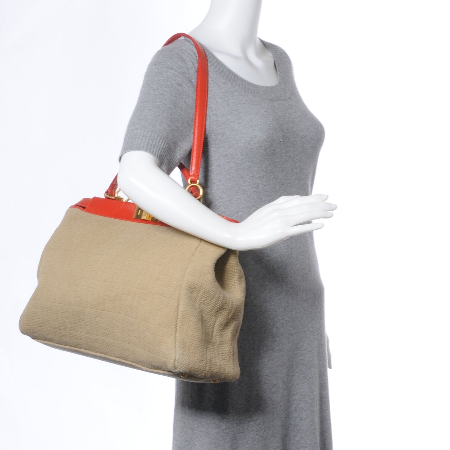 Fendi Corda Zucca Large Peekaboo Iconic Satchel Natural Pumpkin 2 of 9