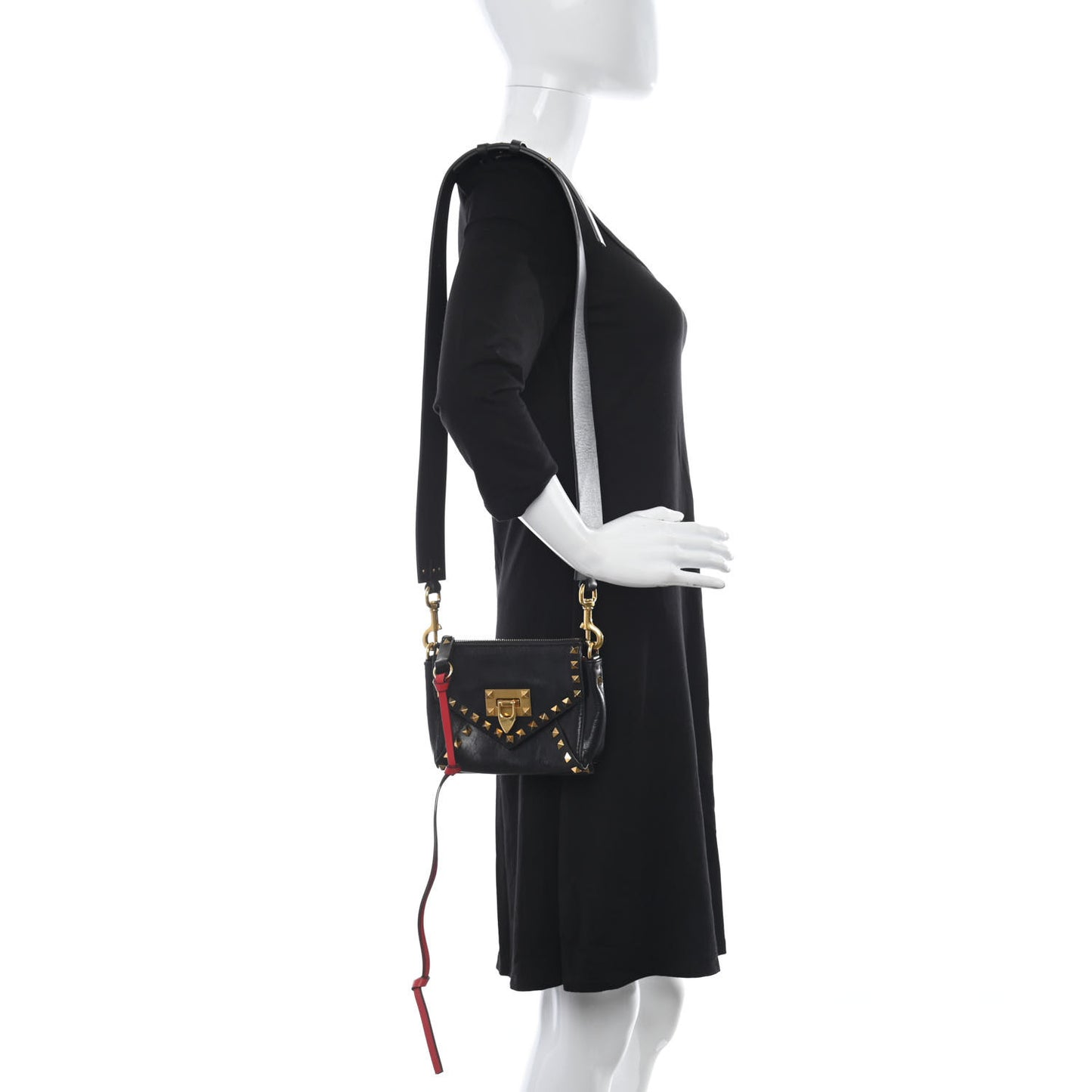 Grainy Calfskin Small Rockstud Hype Shoulder Bag Black