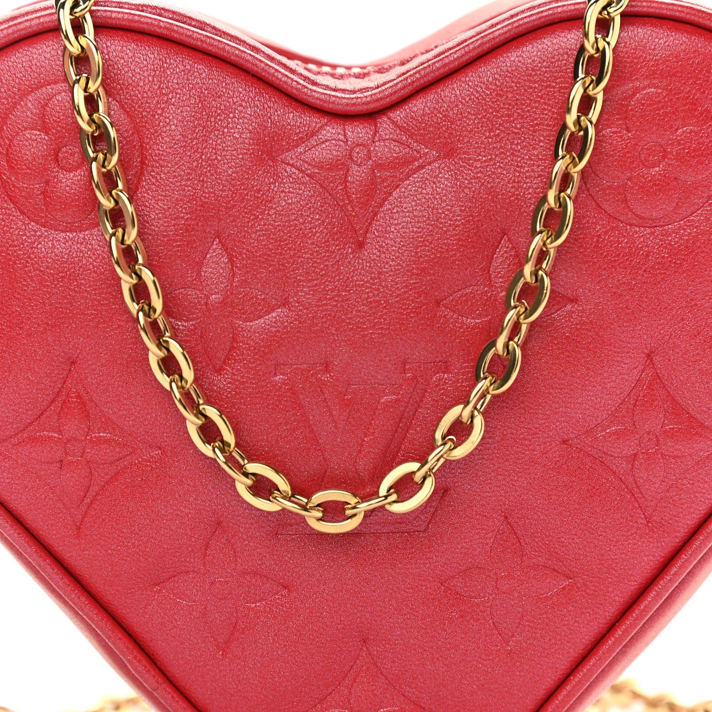 Lambskin Embossed Monogram Fall In Love Sac Coeur Heart Chain Bag Lipstick Red
