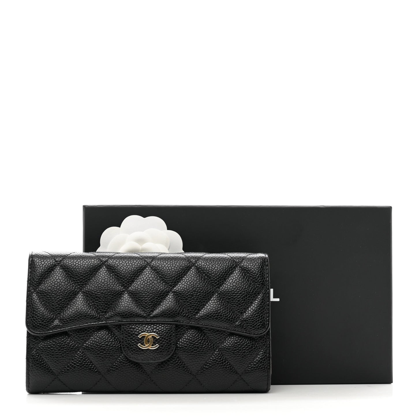 Caviar Quilted Large Flap Wallet Black