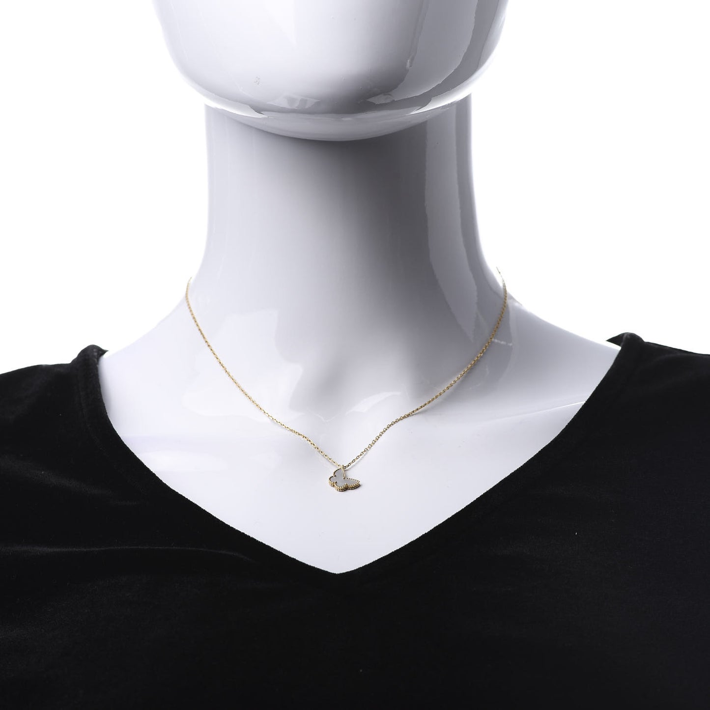 18K Yellow Gold Mother of Pearl Sweet Alhambra Butterfly Pendant Necklace