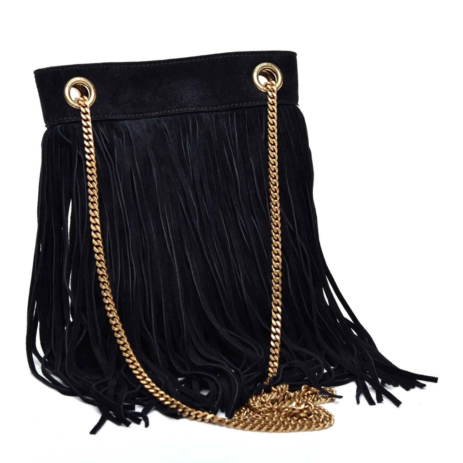 Saint Laurent Suede Calfskin Small Grace Fringed Hobo Bag Rope Black 2 of 8
