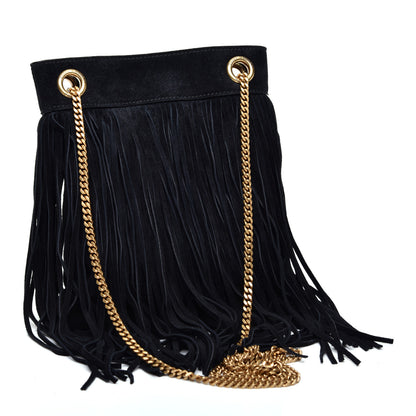 Saint Laurent Suede Calfskin Small Grace Fringed Hobo Bag Rope Black 2 of 8