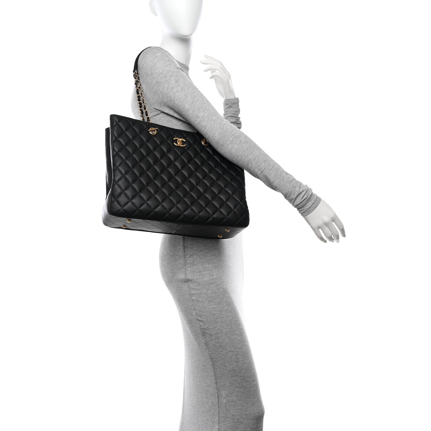 Chanel Calfskin Quilted Large Classic Shopping Tote Black 2 of 10