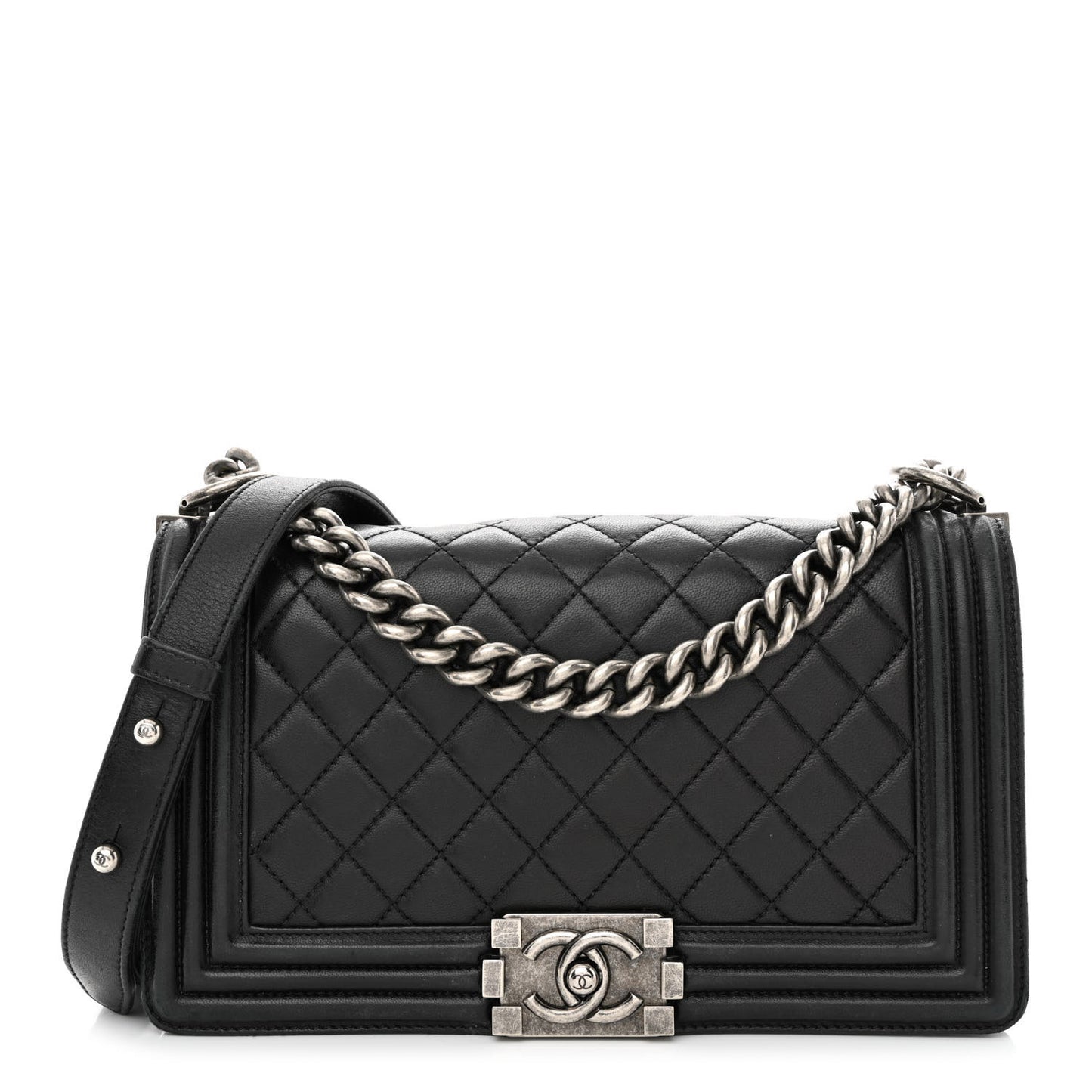 Lambskin Quilted Medium Boy Flap Black
