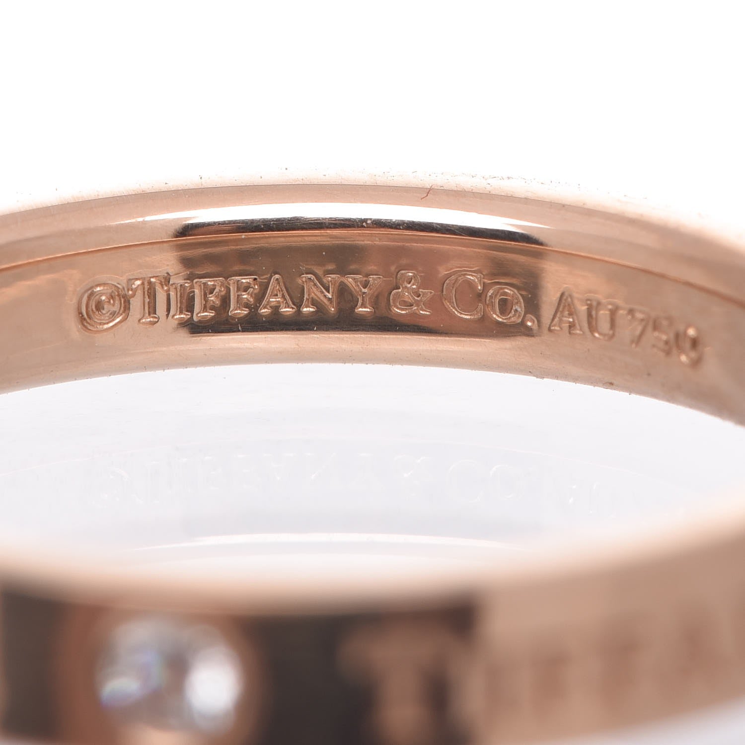 Tiffany 18K Rose Gold Diamond 3mm Logo Band Ring 50 5.25 4 of 6