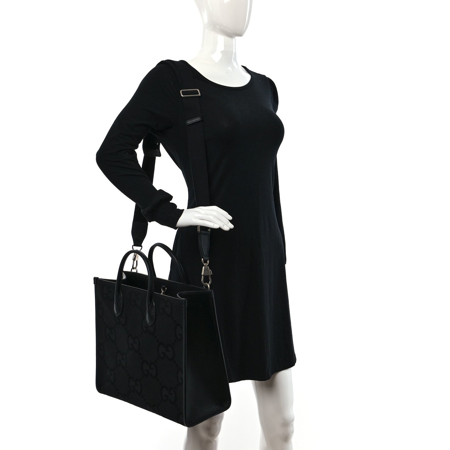 Monogram Jumbo GG Textured Dollar Calfskin Tote Bag Black