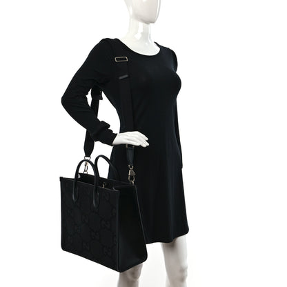 Gucci Monogram Jumbo GG Textured Dollar Calfskin Tote Bag Black 2 of 8