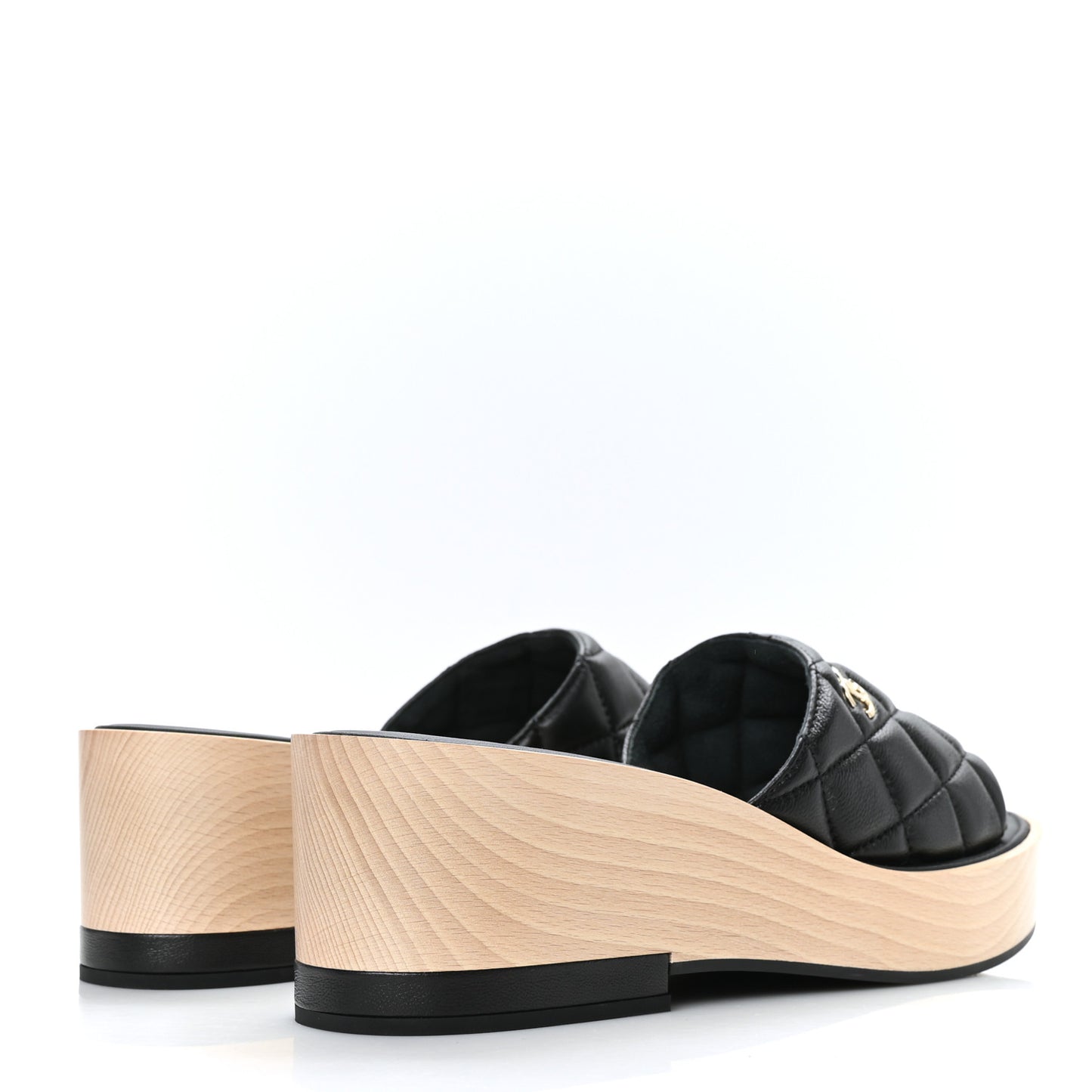Lambskin Quilted CC Slip On Platform Sandals 41 Black