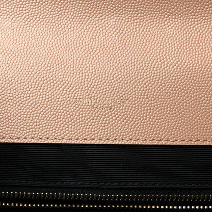 Saint Laurent Grain De Poudre Mixed Matelasse Large Triquilt Monogram Satchel Dark Beige 6 of 9