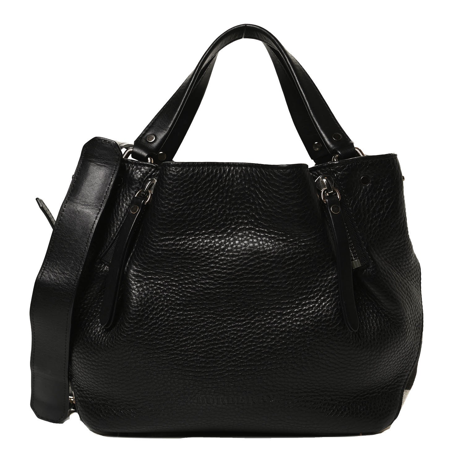 Burberry Grainy Calfskin House Check Small Maidstone Black 1 of 15