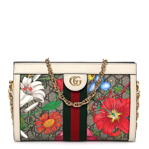 GG Supreme Monogram Flora Web Small Ophidia Chain Shoulder Bag White