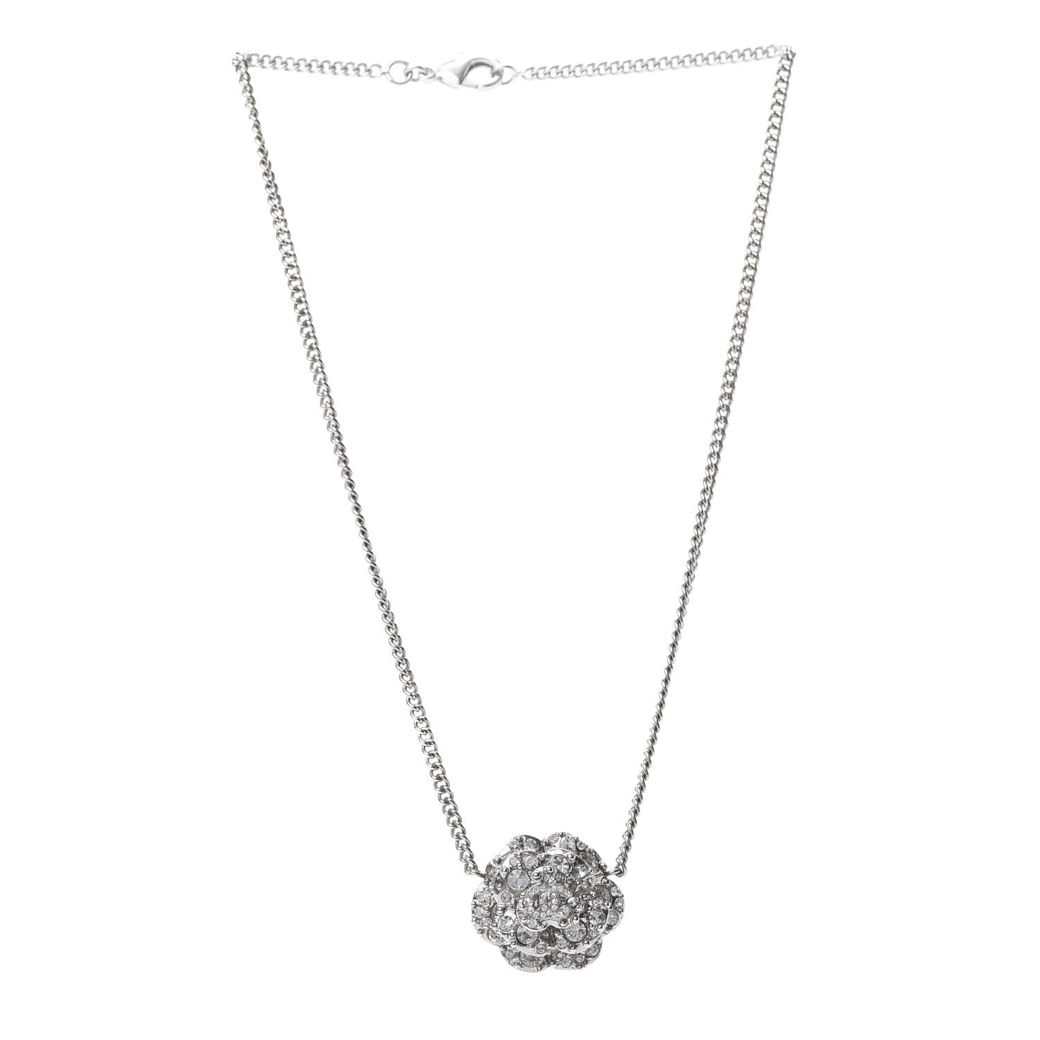 Chanel Strass CC Camellia Necklace Silver 3 of 5