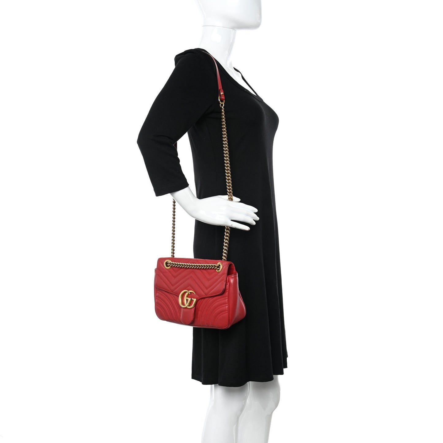 Calfskin Matelasse Small GG Marmont Shoulder Bag Hibiscus Red