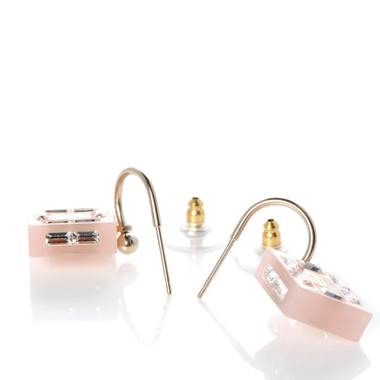 Chanel Resin Baguette Crystal Geometric Square CC Drop Earrings Pink 3 of 4