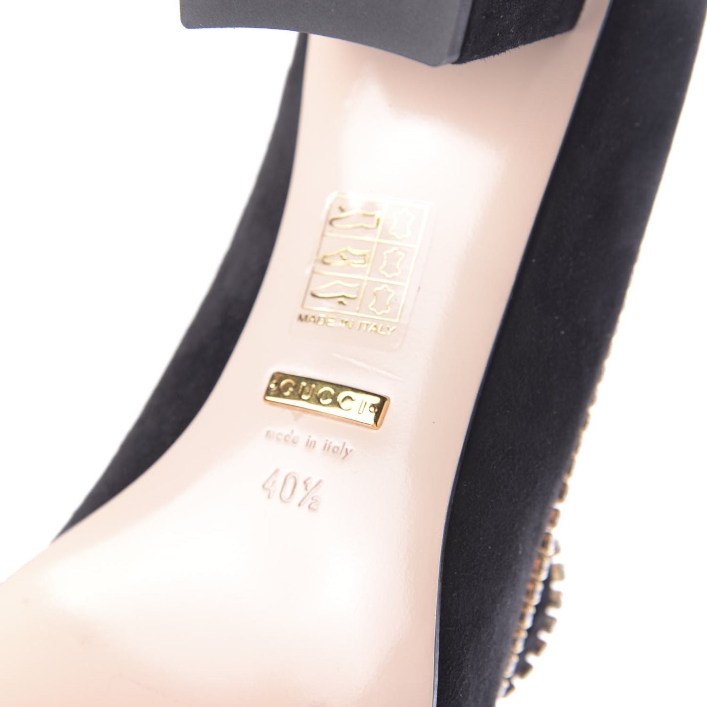 Kid Scamosciato Crystal GG Marmont Fringe 50mm Loafer Pumps 40.5 Black