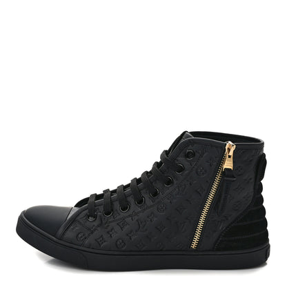 Louis Vuitton Calfskin Embossed Monogram Punchy High Top Sneakers 40 Black 1 of 9