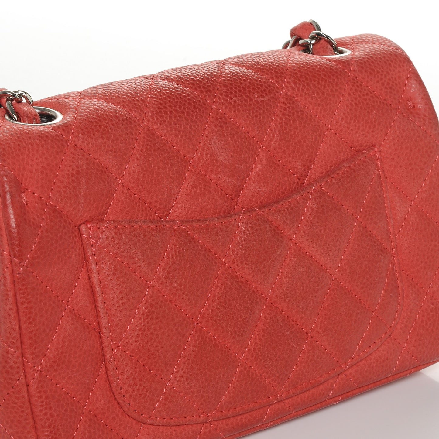 Caviar Quilted Mini Rectangular Flap Coral