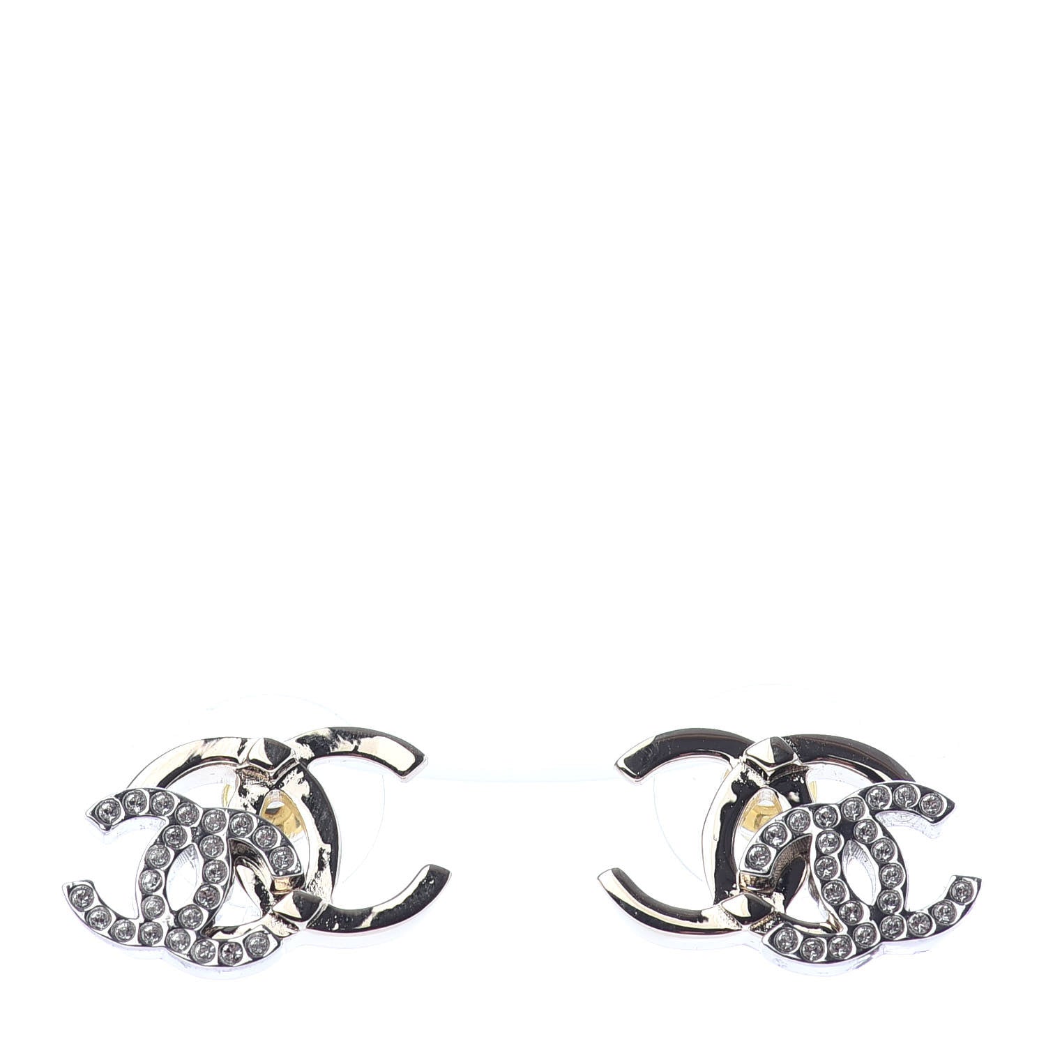 Chanel Crystal Double CC Earrings Gold Silver 1 of 4