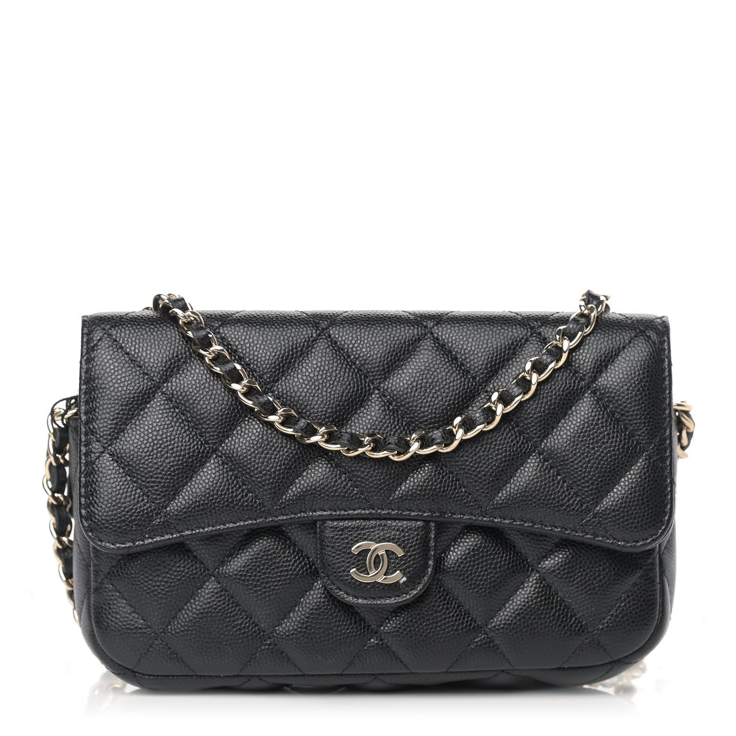 Caviar Quilted Flap Phone Holder With Chain Black