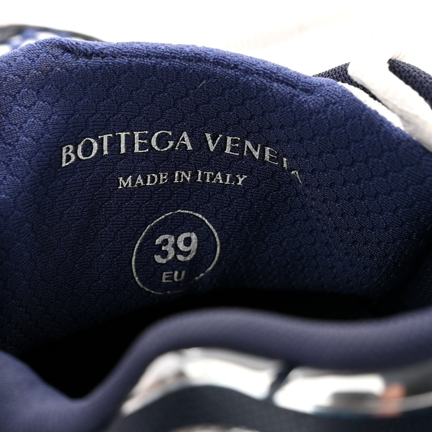 Bottega Veneta Calfskin Fishnet Fabric Orbit Sneakers 39 Navy Silver 9 of 9