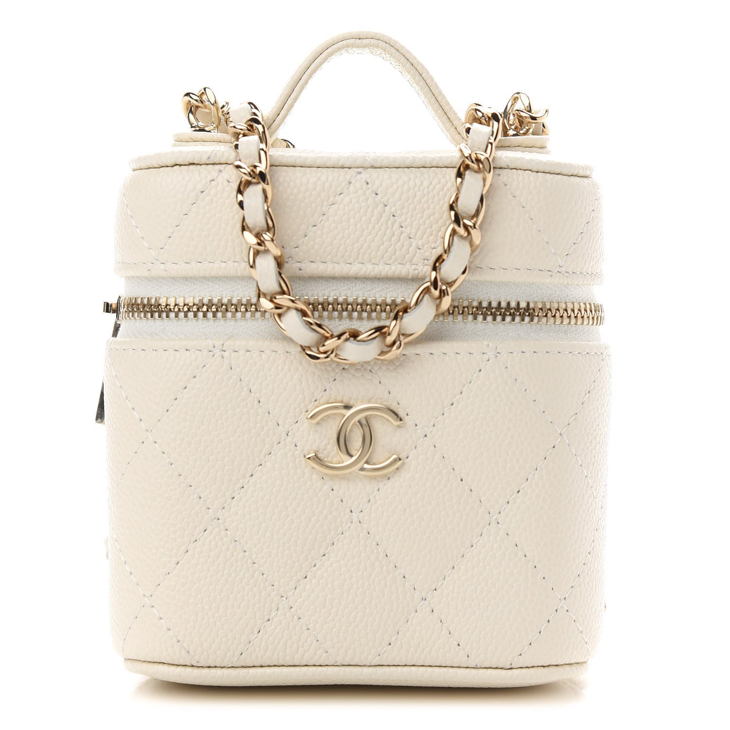 Chanel Caviar Quilted Small Handle With Care Vanity Case With Chain White 1 of 9