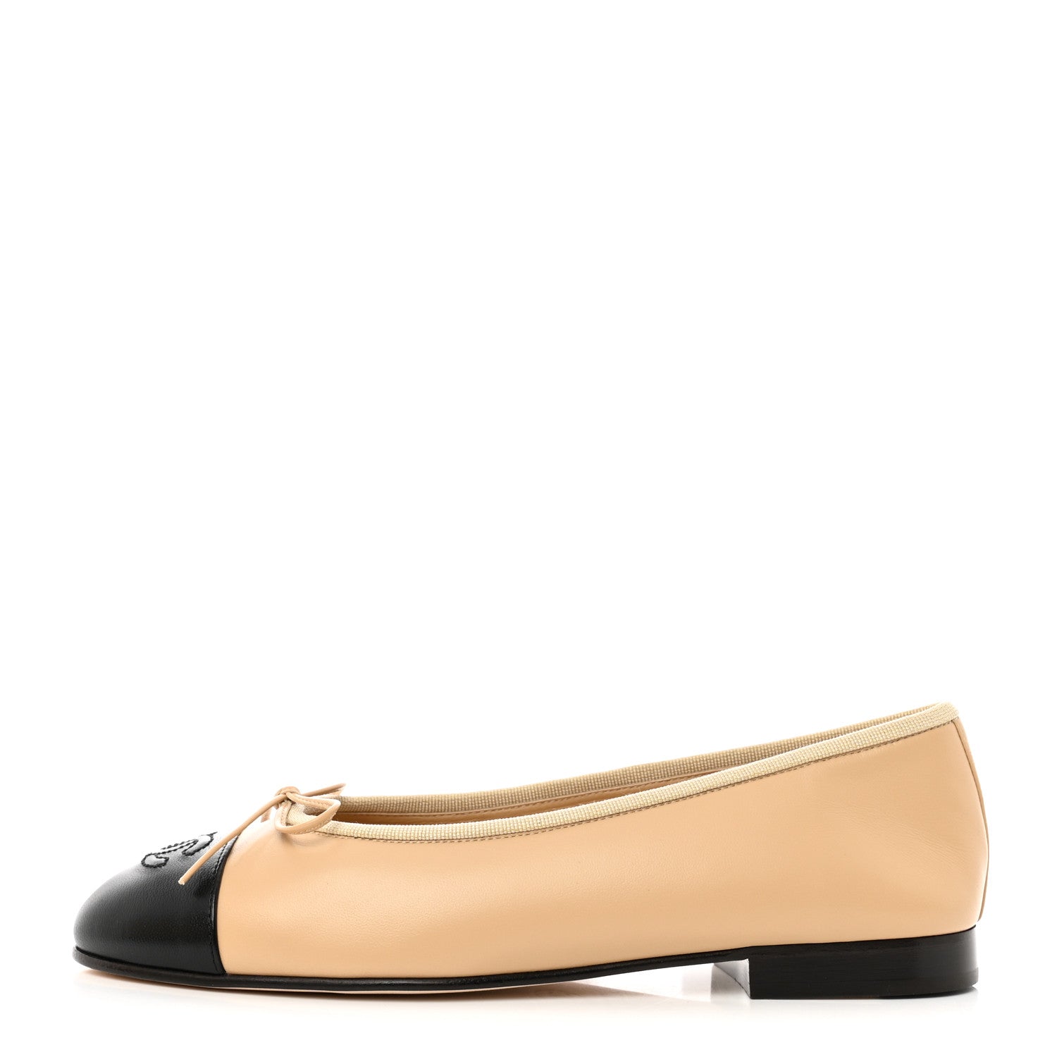Chanel Lambskin Cap Toe Ballerina Flats 38.5 Beige Black 1 of 9