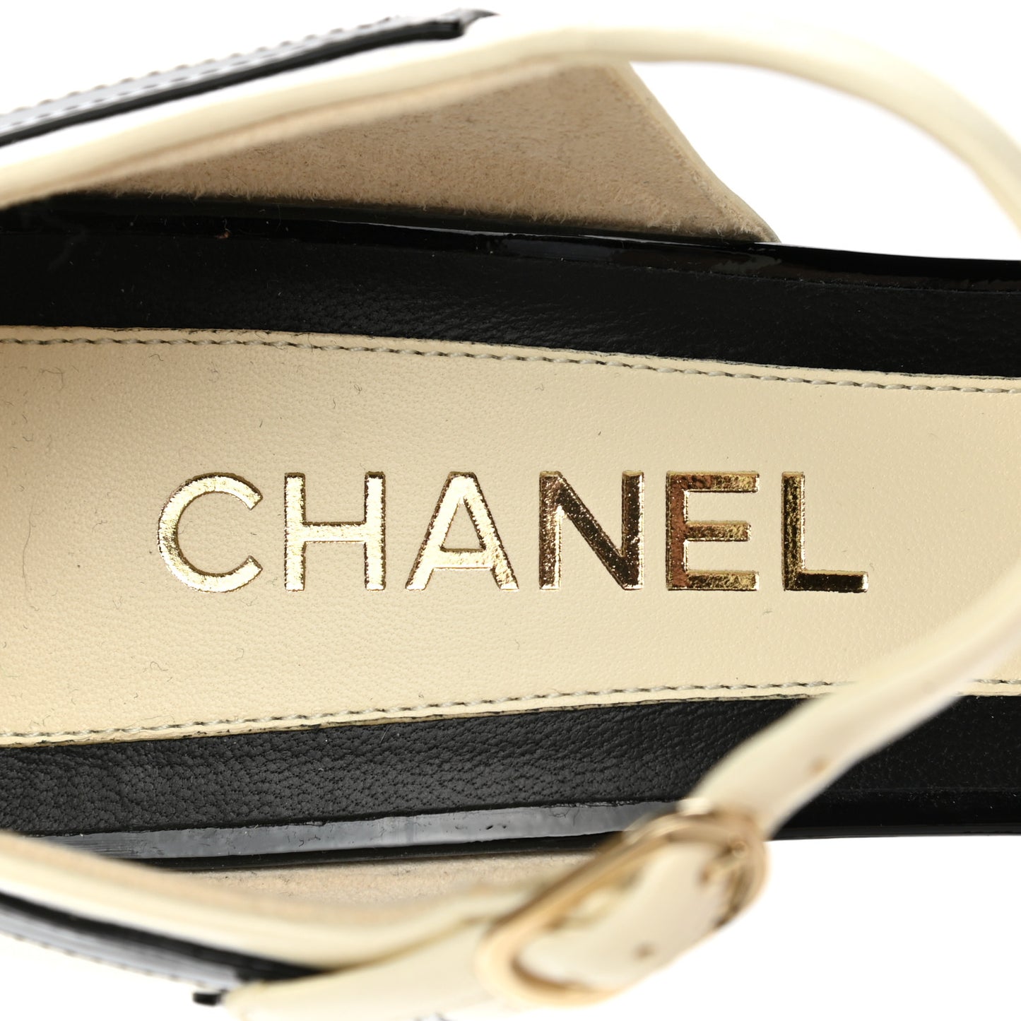 Patent Calfskin CC Ankle Strap Pumps 40 White Black
