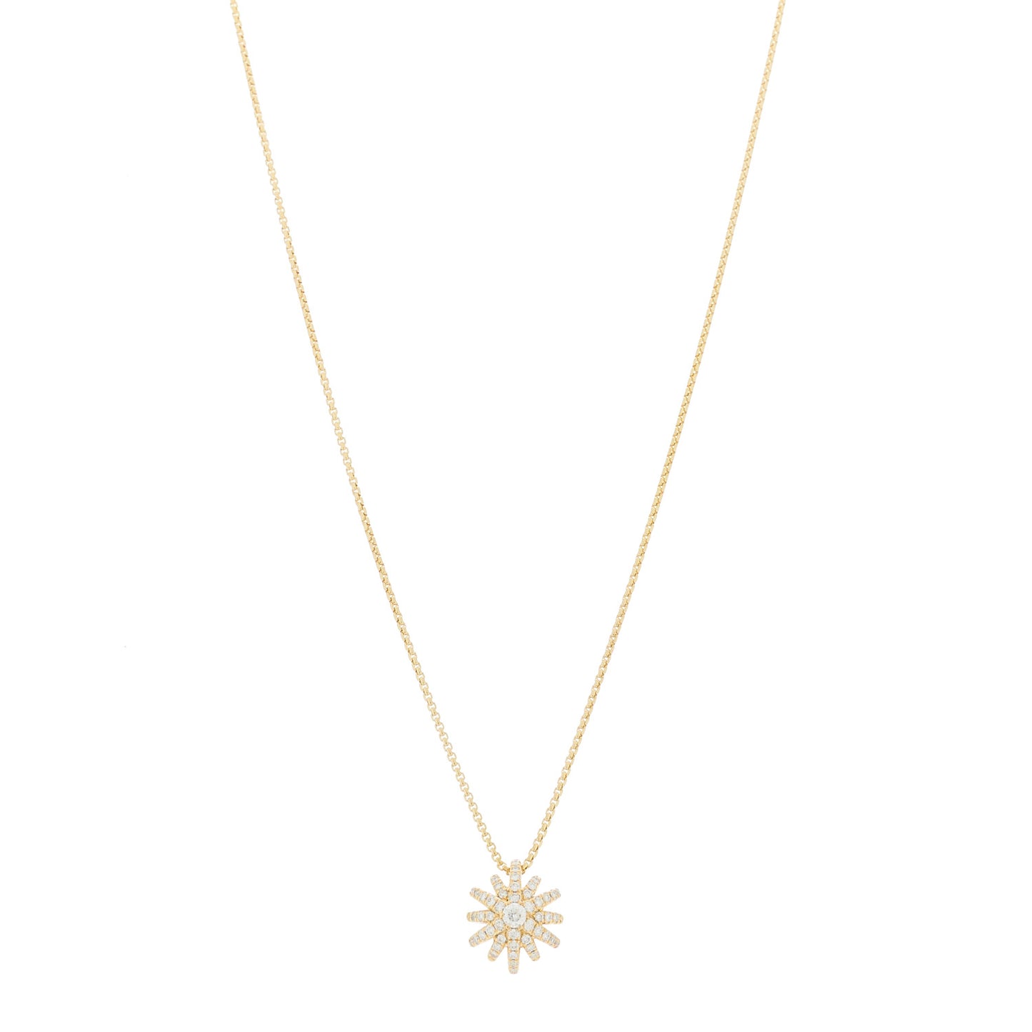 18K Yellow Gold Diamond Starburst Pave Pendant Necklace