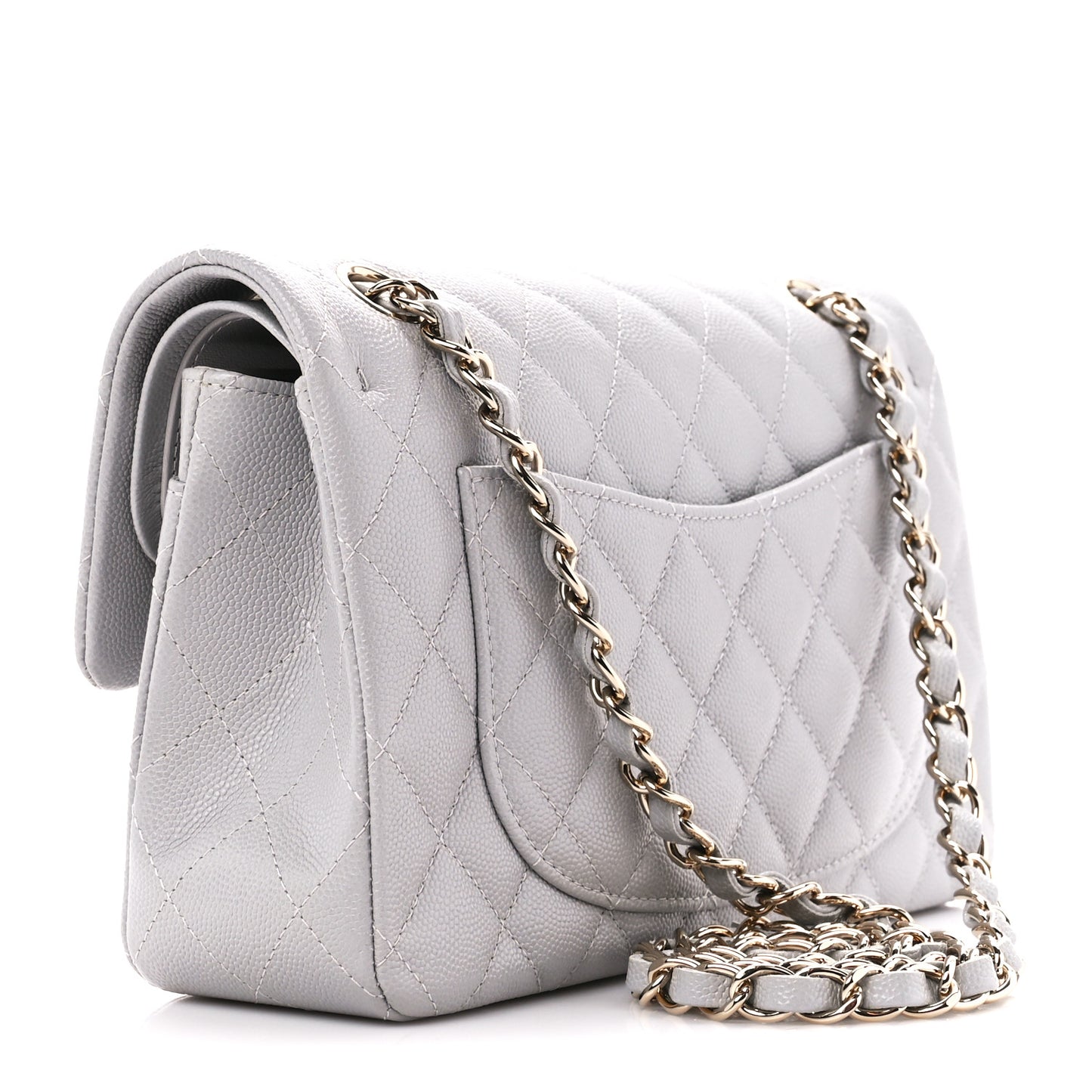 Caviar Quilted Small Double Flap Grey