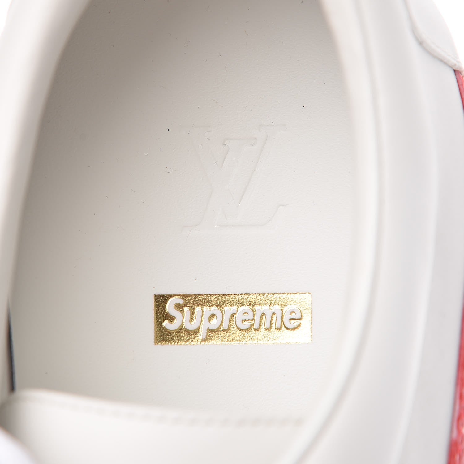 Louis Vuitton X SUPREME Calfskin Monogram Sneakers 9.5 White Red 7 of 9