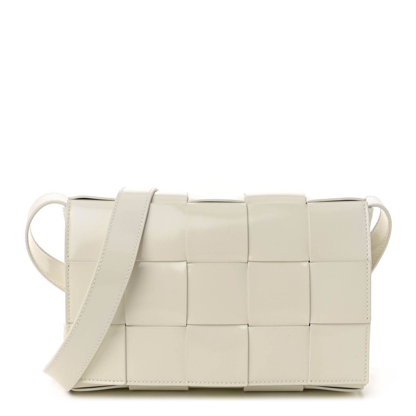 Patent Maxi Intrecciato Cassette Crossbody Bag White