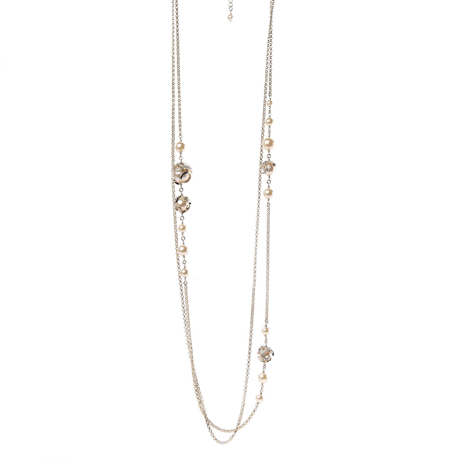 Chanel Pearl Crystal CC Long Necklace Gold 1 of 5