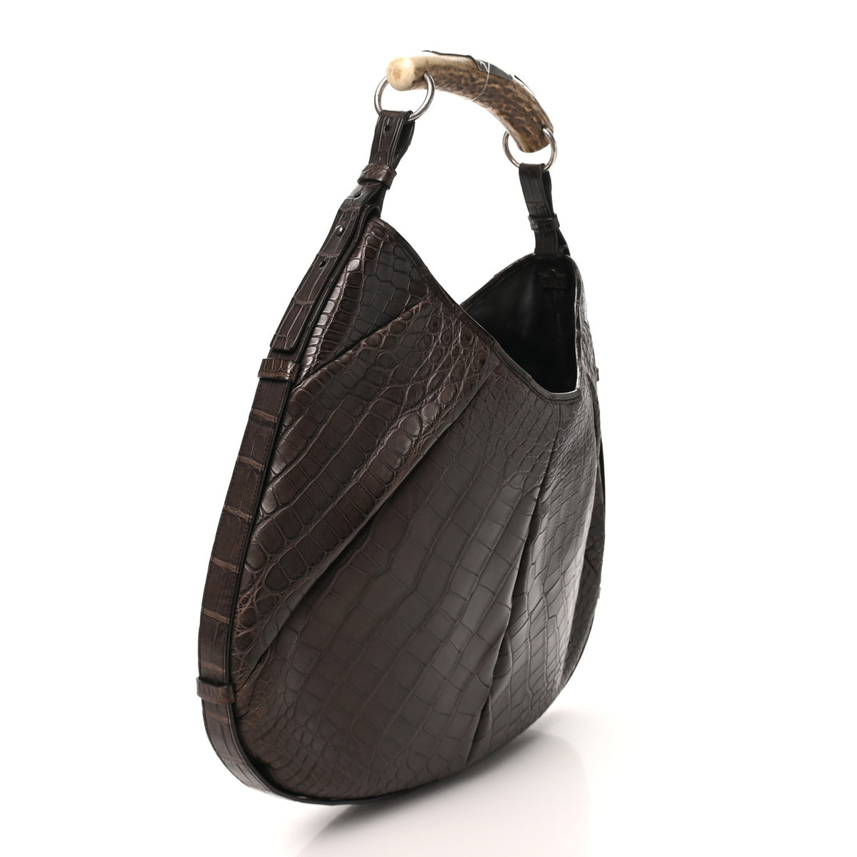 Saint Laurent Alligator Buffalo Horn Mombasa Hobo Brown 2 of 8