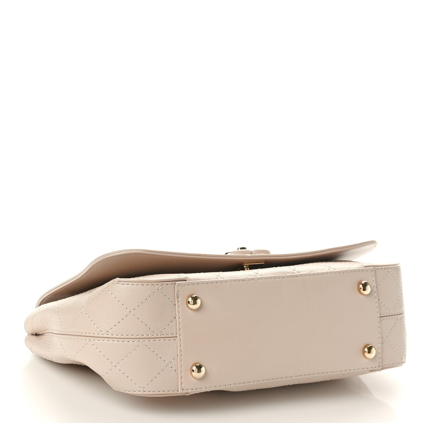 Calfskin Stitched Medium Covered CC Flap Bag Beige