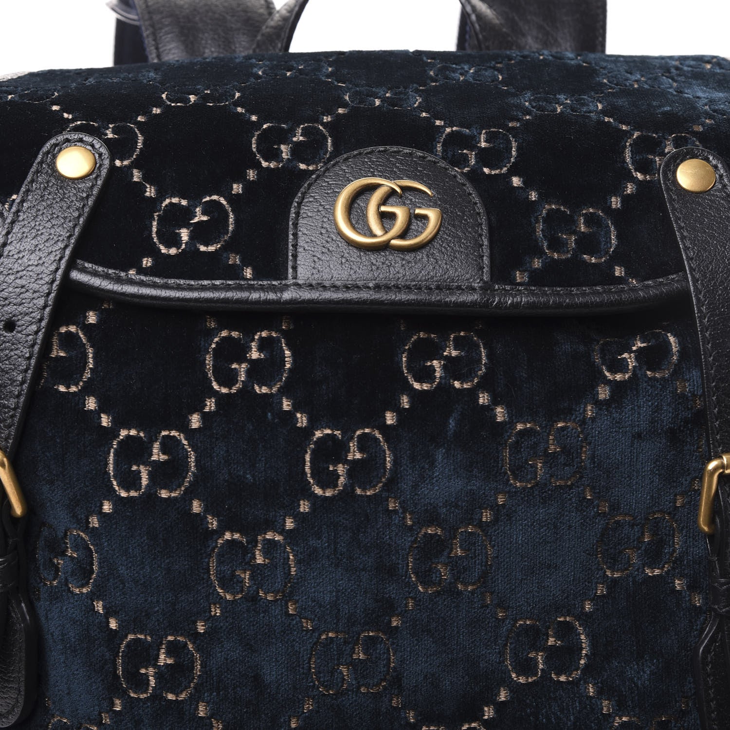 Gucci Velvet GG Monogram Textured Calfskin Web Small Double Buckle Backpack Blue Beige Black 7 of 12