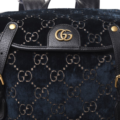 Gucci Velvet GG Monogram Textured Calfskin Web Small Double Buckle Backpack Blue Beige Black 7 of 12