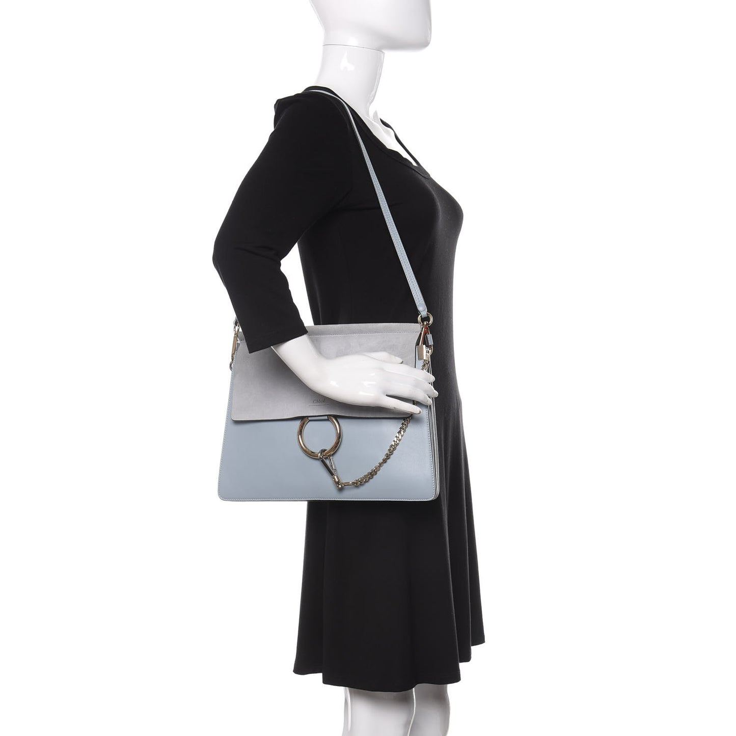 Suede Calfskin Medium Faye Shoulder Bag Cloudy Blue