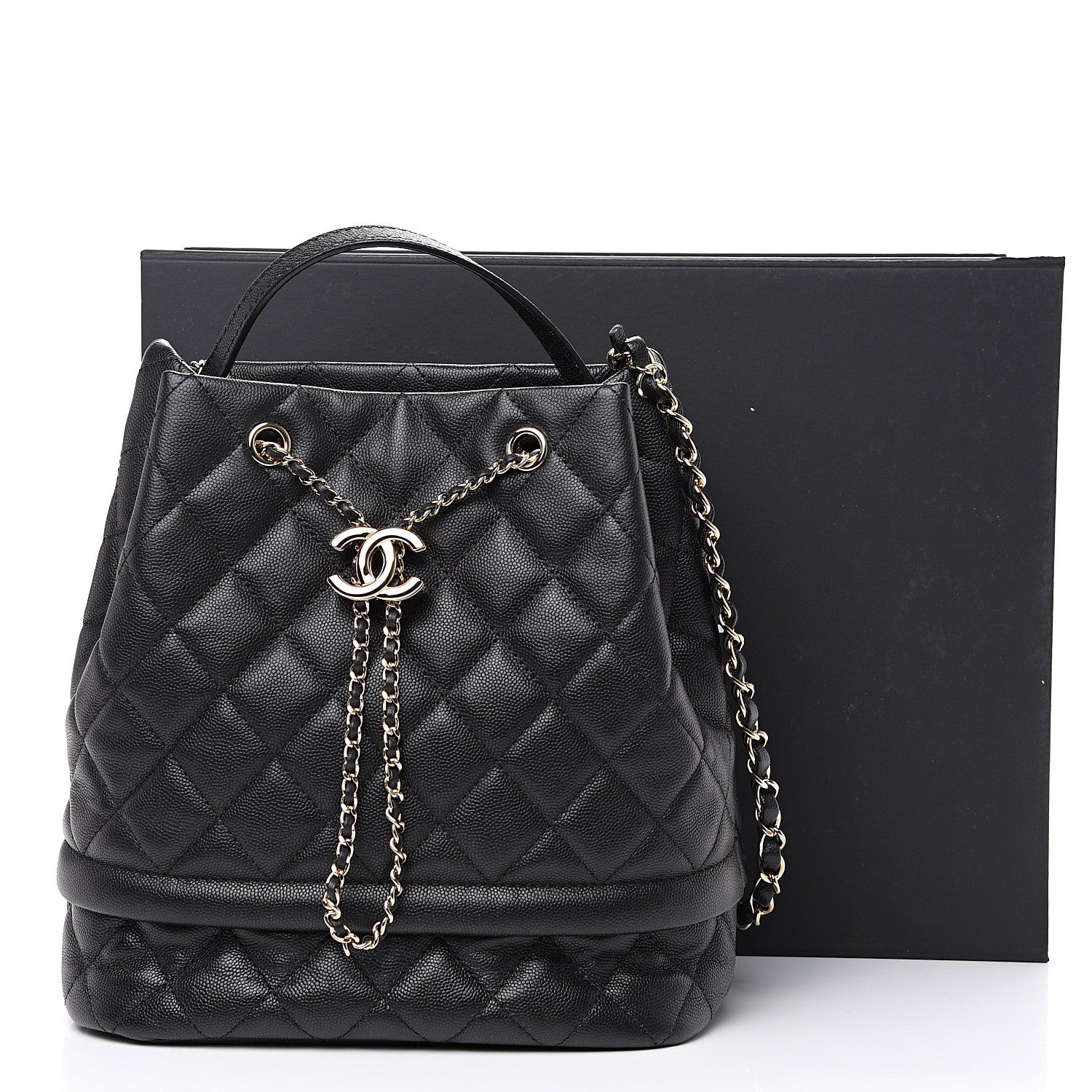 Chanel Caviar Quilted Large Rolled Up Bucket Drawstring Bag Black 9 of 9