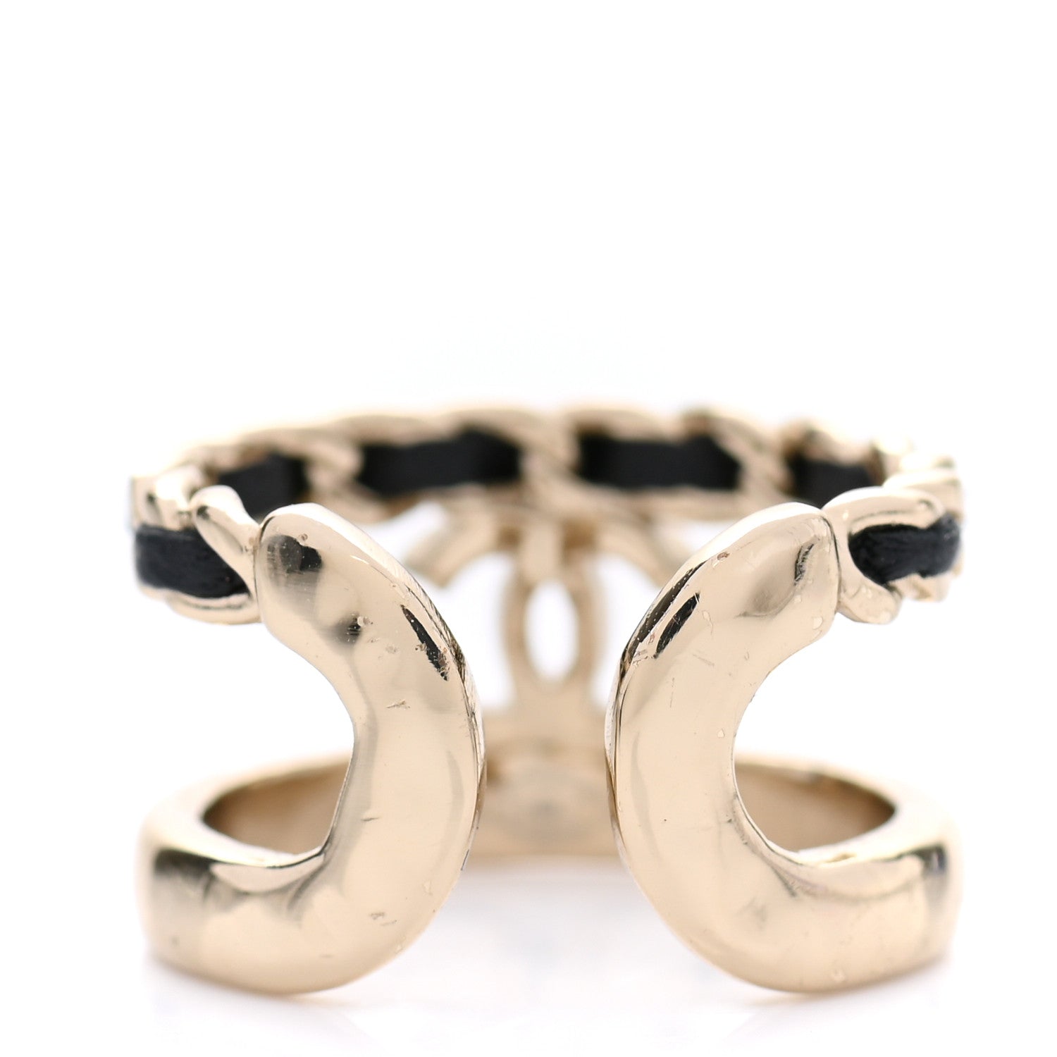 Chanel Metal Lambskin CC Ring 52 Gold Black 3 of 5
