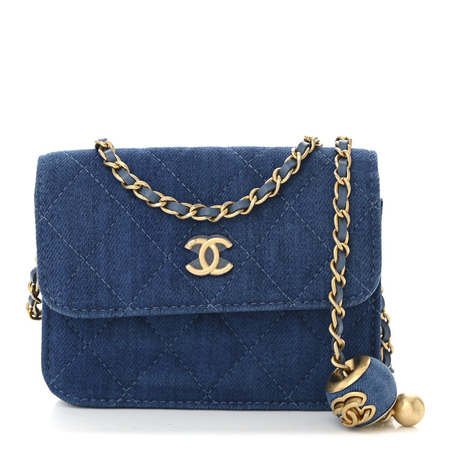 Chanel Denim Quilted CC Pearl Crush Clutch With Chain Blue 1 of 10