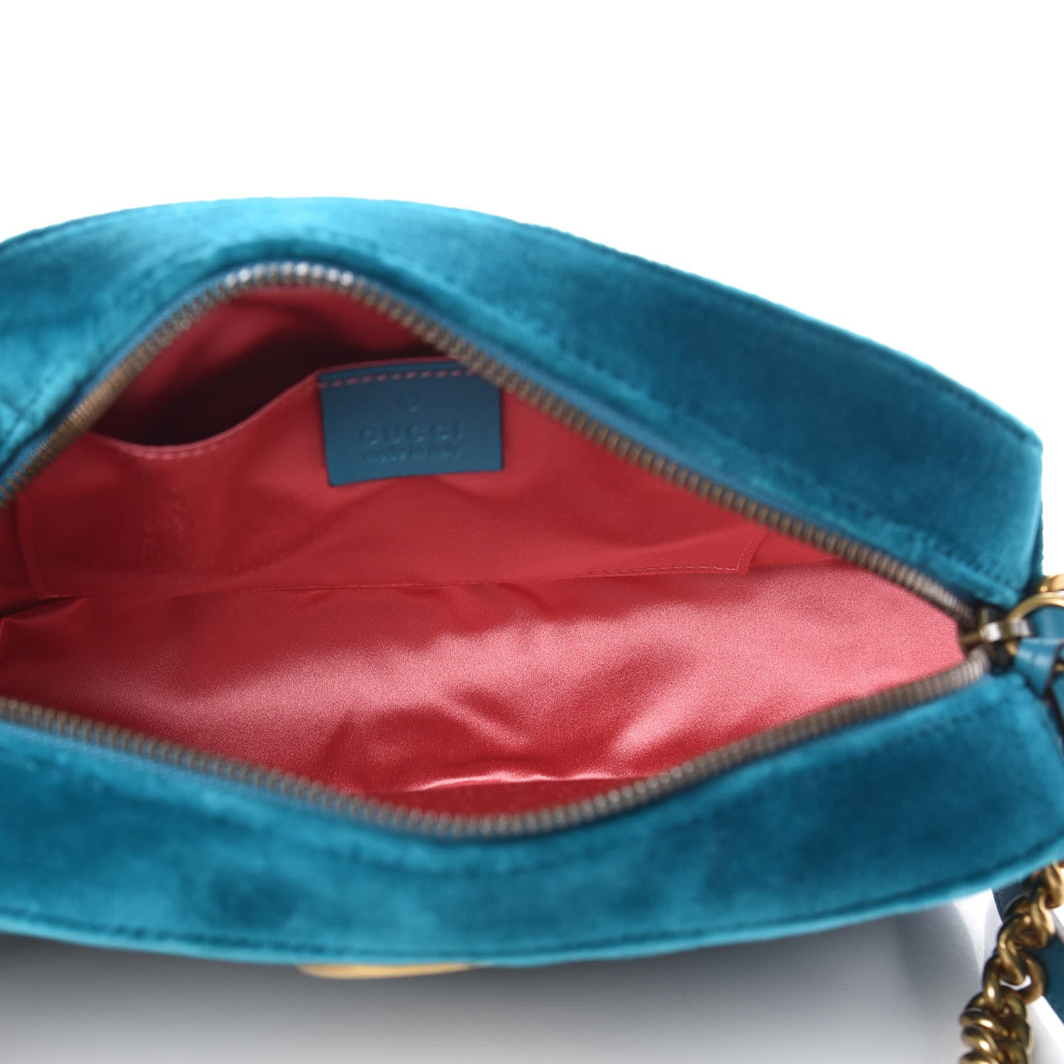 Gucci Velvet Matelasse Small GG Marmont Chain Shoulder Bag Pavone Cyan 5 of 9