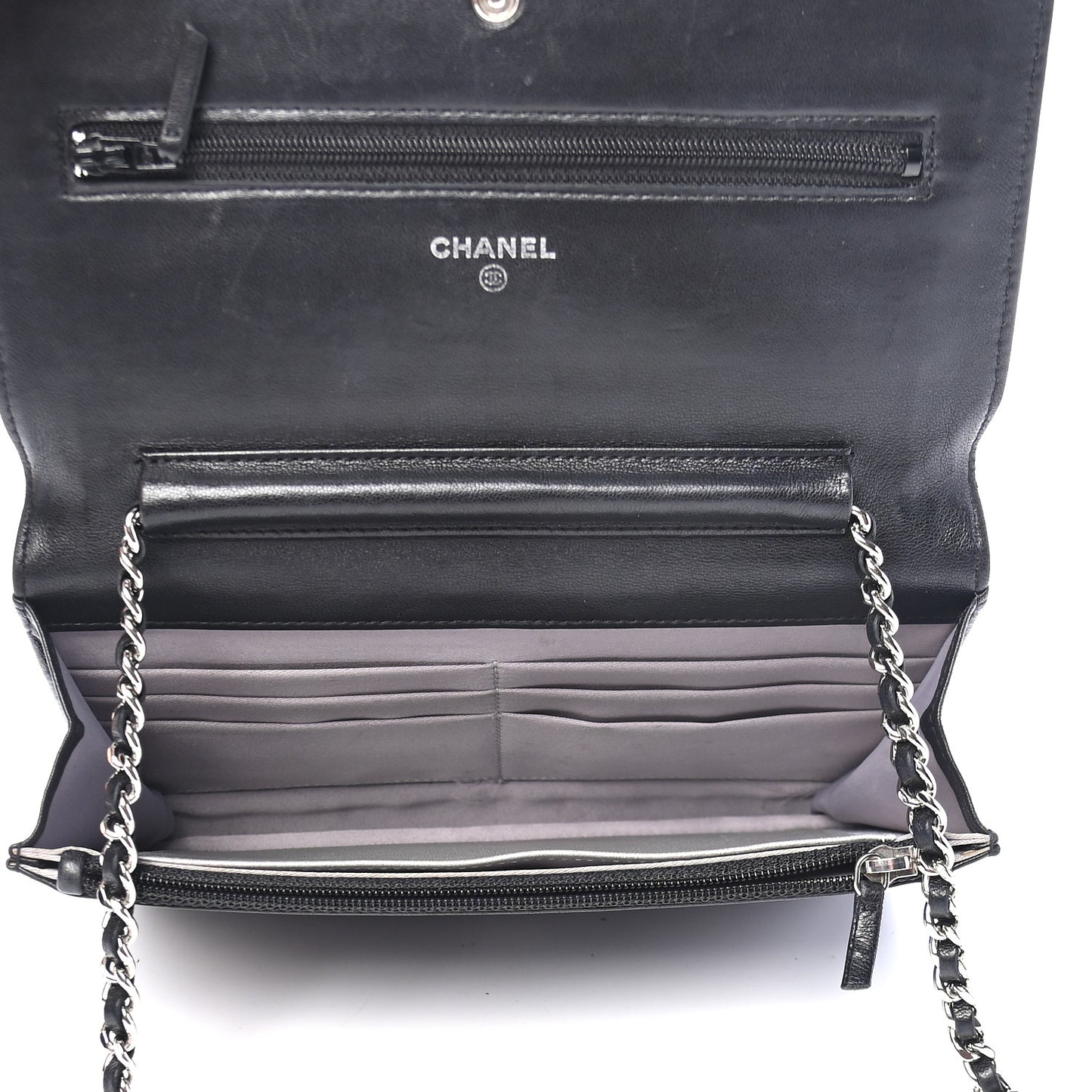 Lambskin Camellia Embossed Wallet On Chain WOC Black