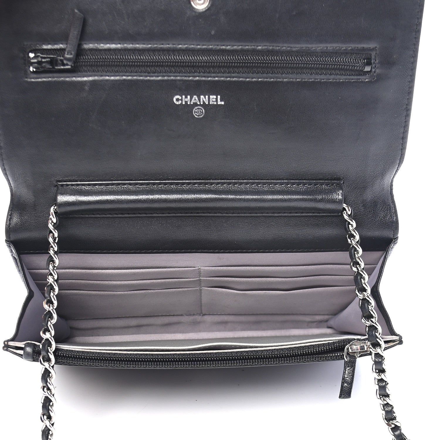 Chanel Lambskin Camellia Embossed Wallet On Chain WOC Black 5 of 9