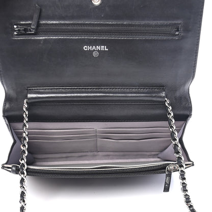 Chanel Lambskin Camellia Embossed Wallet On Chain WOC Black 5 of 9
