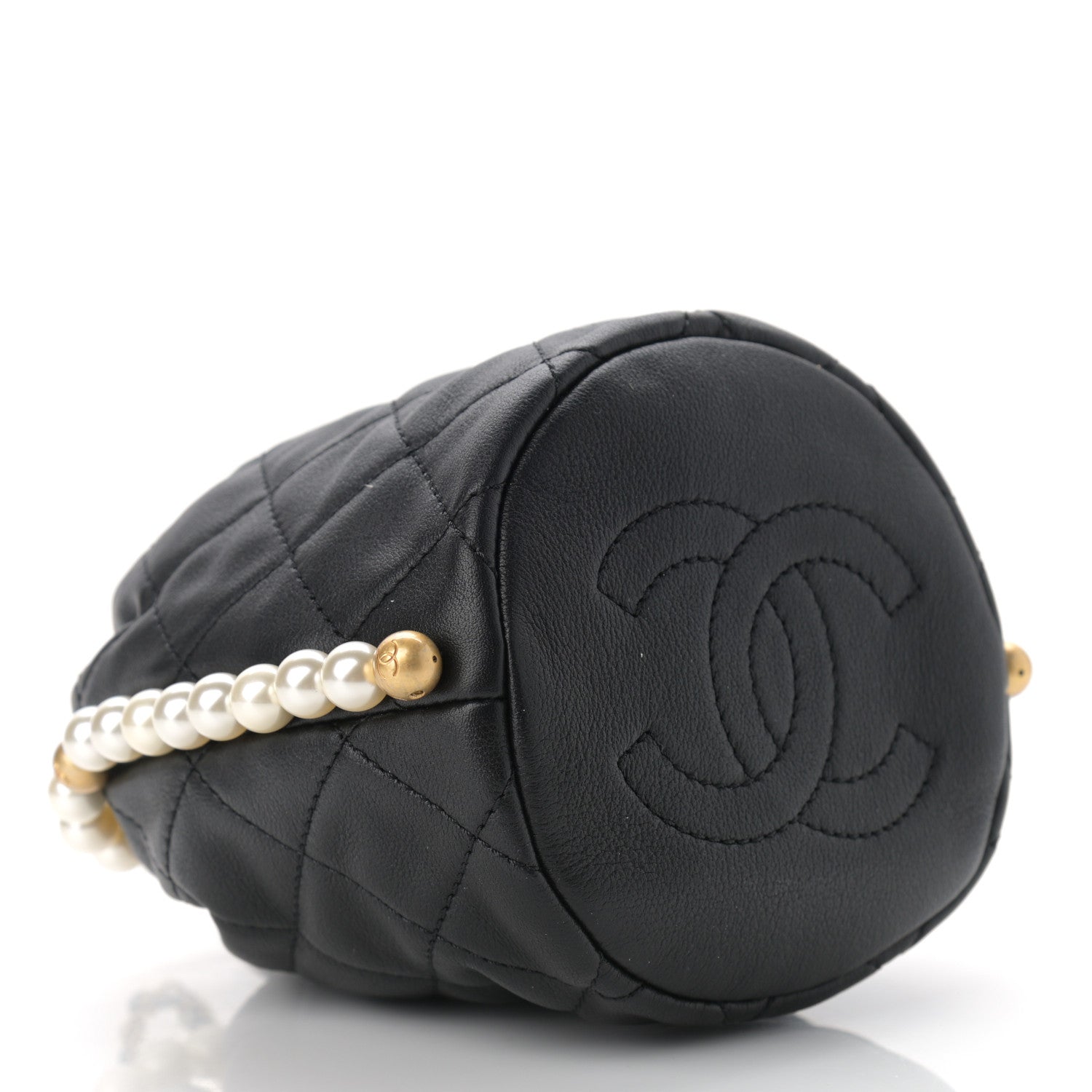 Chanel Calfskin Quilted Pearl Mini About Pearls Drawstring Bucket Bag Black 5 of 11
