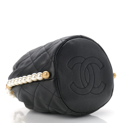 Chanel Calfskin Quilted Pearl Mini About Pearls Drawstring Bucket Bag Black 5 of 11