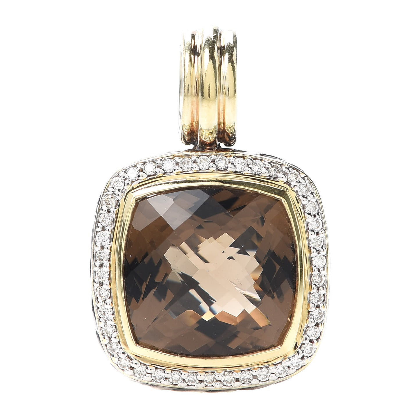 Sterling Silver 18K Yellow Gold Diamond Smoky Quartz 14mm Albion Enhancer Pendant