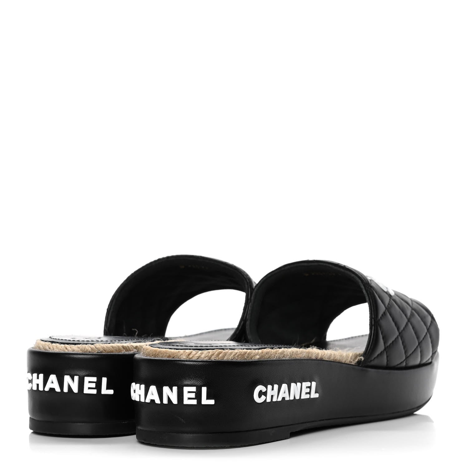 Chanel Lambskin Quilted CC Espadrille Slip On Sandals 39 Black 4 of 10